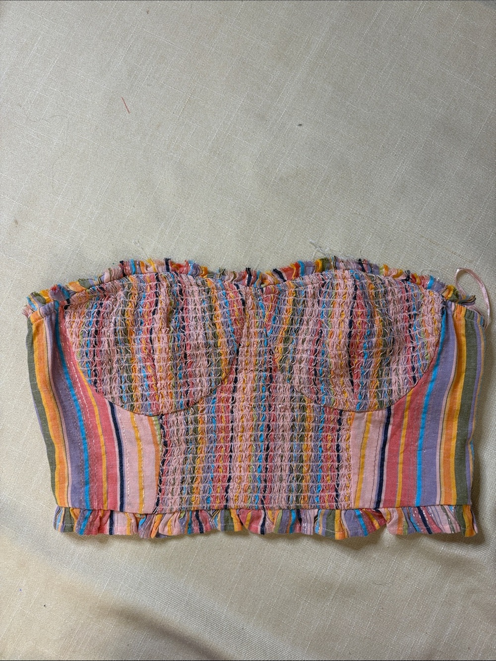 Pilcro Pink Multi-Striped Smocked Bustier Crop Top